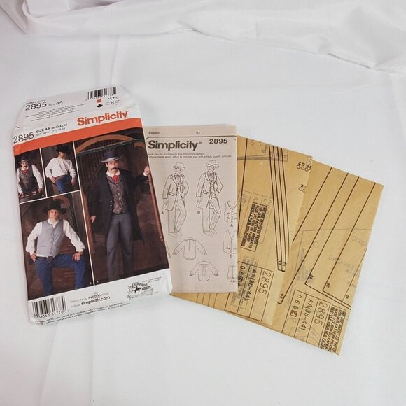 Simplicity 2895 Mens Western Frock Coat Vest Costume Sewing Size AA 38-44 UNCUT - Picture 6 of 6